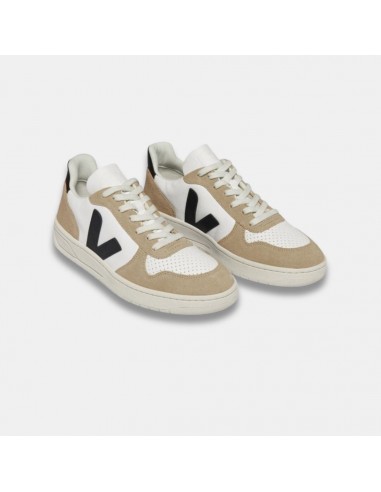 Veja Men's V-10 Chromefree Leather Extra White Black Sahara de pas cher